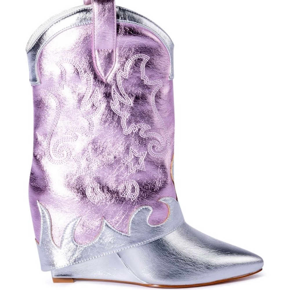 Brand New, Azalea Wang Bria Silver Purple Metallic Cowboy Boot